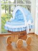 Cuna Moisés de Mimbre Bellamy Natural con Capota y Ropa de Cama Azul – Base con Ruedas