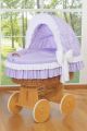 Cuna Moisés de Mimbre Bellamy Natural con Capota Ajustable y Ropa de Cama Lila – Base con Ruedas