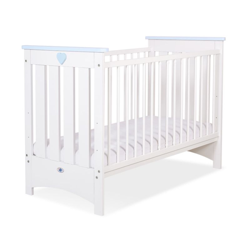 Cuna de Madera Lorenzo III 120x60 cm Blanca y Azul – 3 Alturas, Barrotes Extraíbles y Protector de Dentición