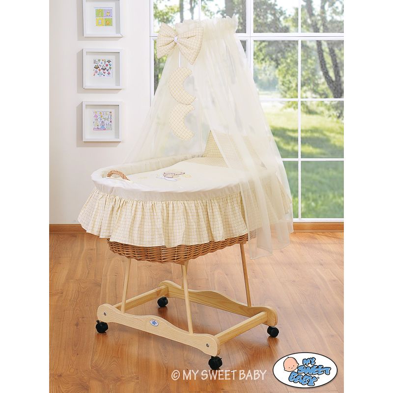 Cuna moisés de mimbre natural con dosel color crema Good Night – vista frontal
