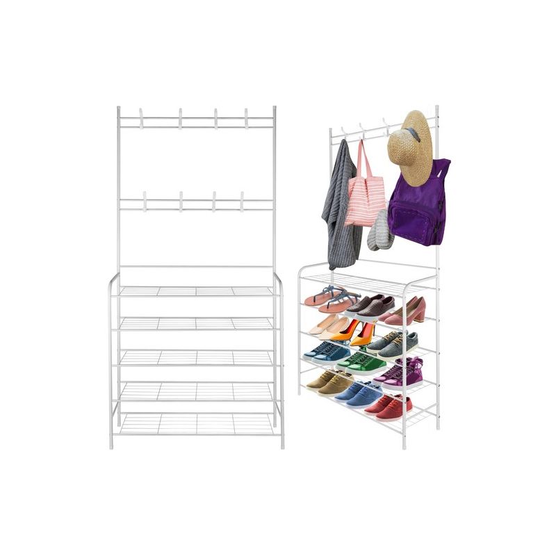 Mueble zapatero metálico blanco con percheros
