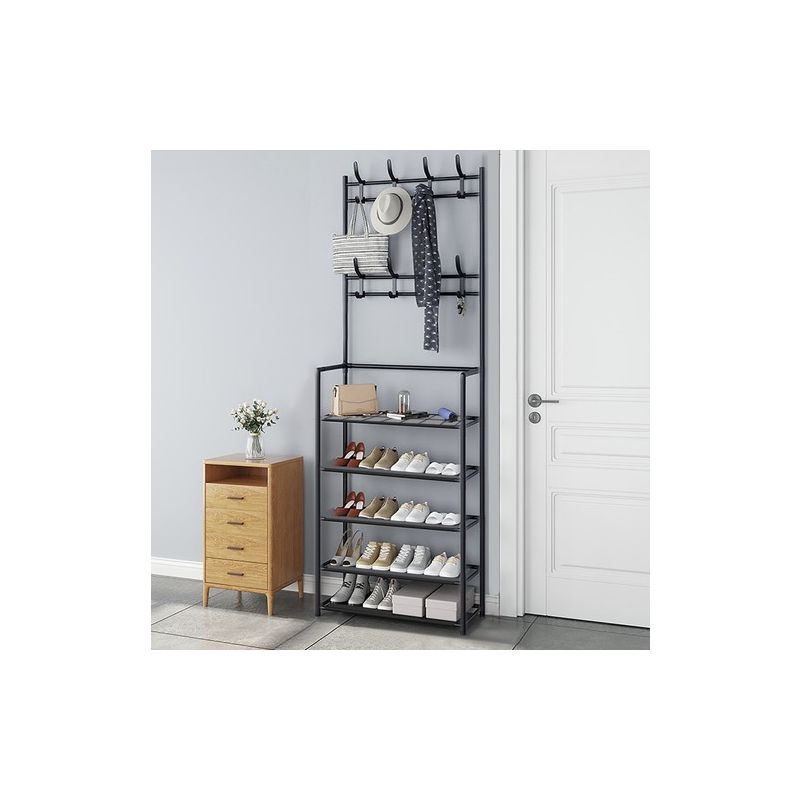 Mueble zapatero metálico negro con perchero