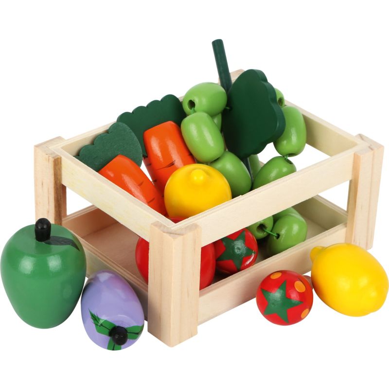 Caja de verduras y frutas de madera , 11 piezas