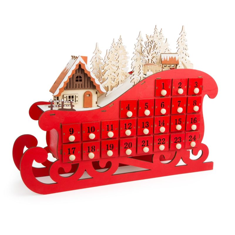 Calendario de adviento de madera Trineo Rojo - imagen 4