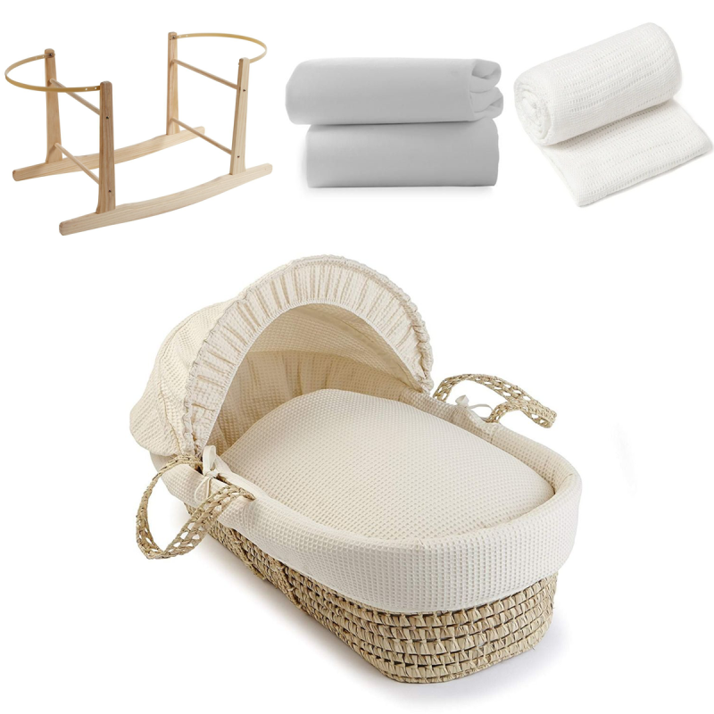 Set completo de moisés para bebé Waffle con patas mecedoras, sábanas y manta, regalo ideal para recién nacidos.