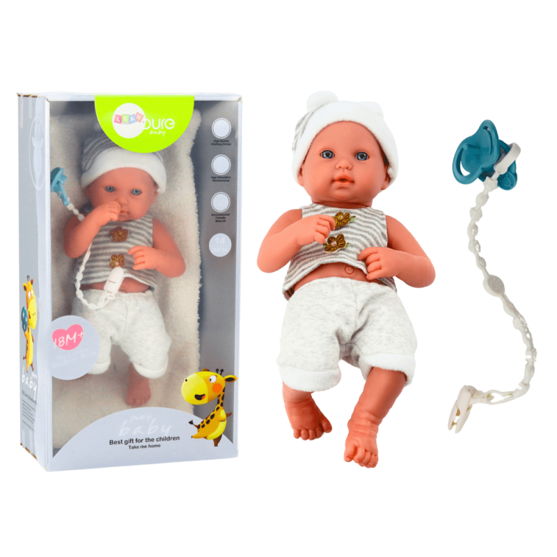 Muñeca Bebé con Ropa Blanca y Gris, Chupete y Manta – 35 cm - imagen 2