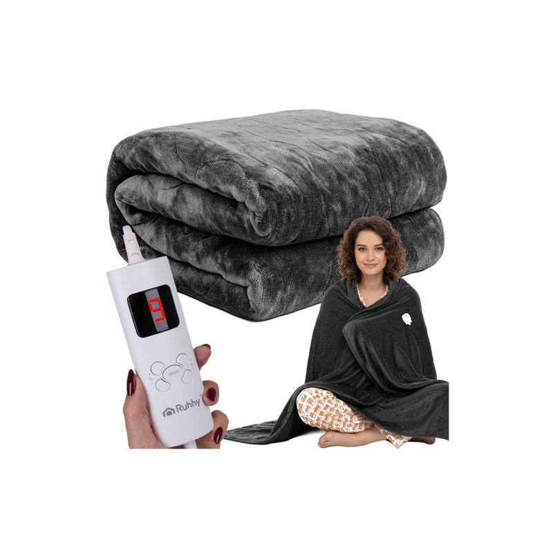 Manta Eléctrica Doble RUHHY 180 x 130 cm con Control Remoto, 6 Niveles de Calor y Protección contra Sobrecalentamiento
