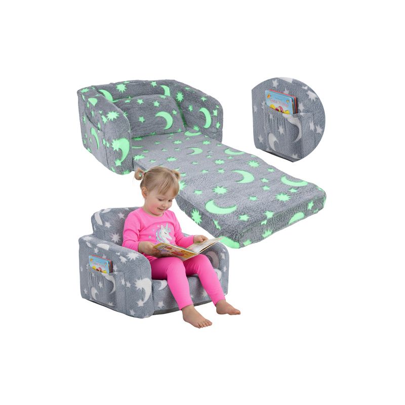 Sillón Reclinable Infantil KRUZZEL 2 en 1 – Sillón y Chaise Longue con Puf, Suave y Lavable