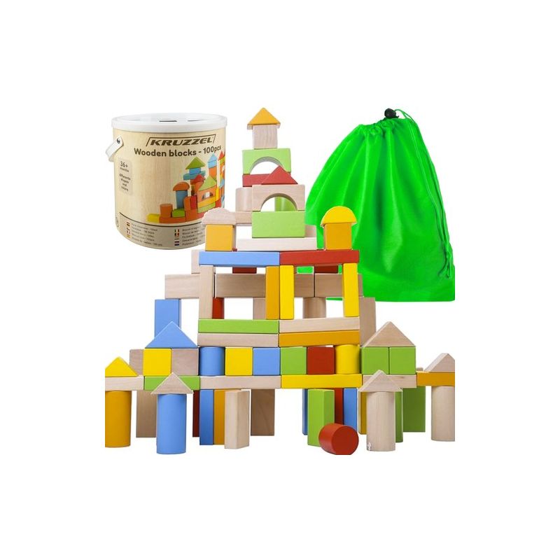 Set de Bloques de Madera Multicolor Kruzzel: 100 Piezas para Construcción Creativa