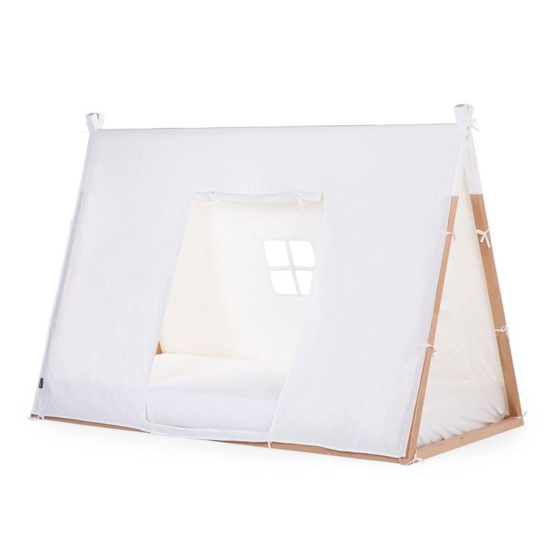 Funda blanca para cama tipi 90 x 200 cm, diseño aventurero ideal para habitaciones de niños.