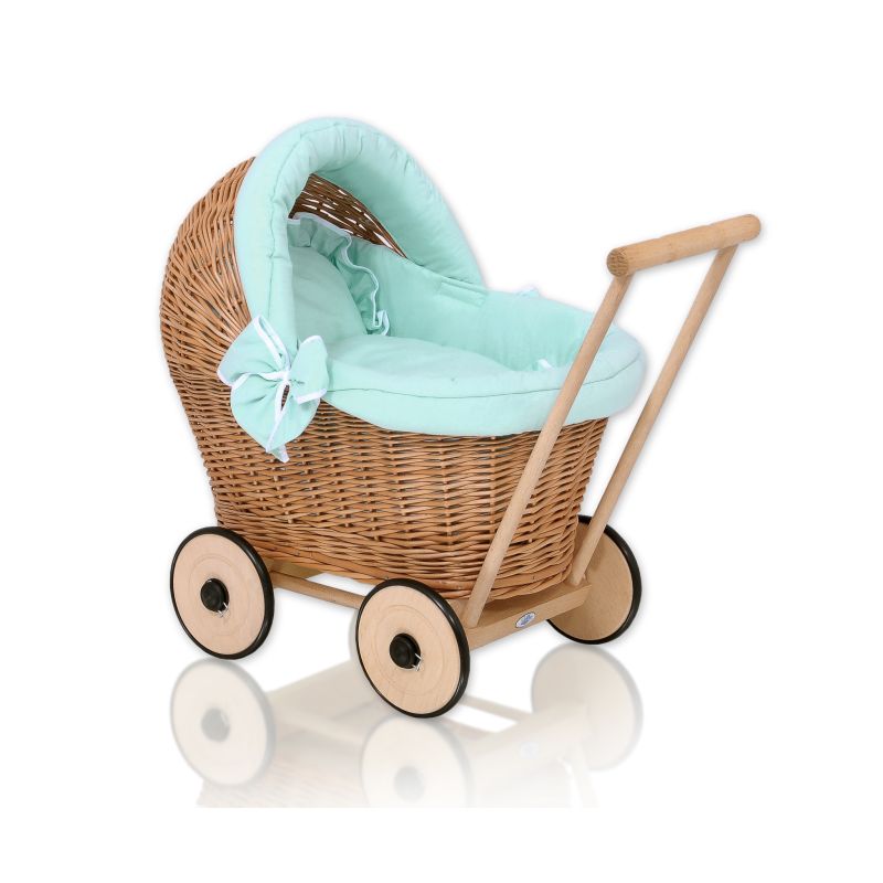 Carrito de muñecas de mimbre My Sweet Baby con ropa de cama