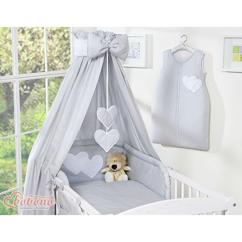 Dosel de Cuna My Sweet Baby con Corazones Colgantes Gris