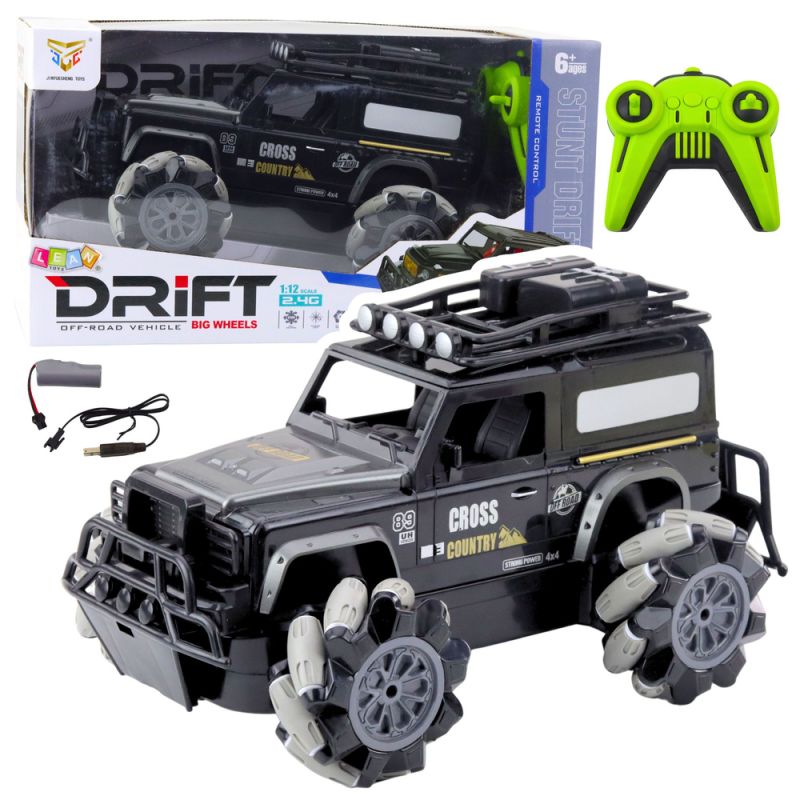 Coche Todo Terreno RC con Control Remoto 360° Rotación 1:12 Negro