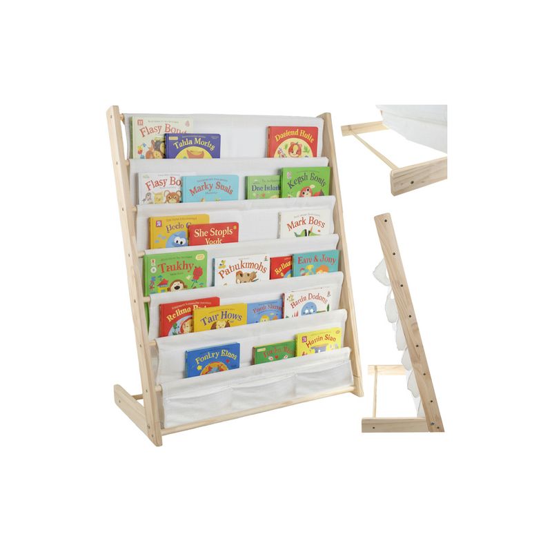 Estantería Infantil Frontal Estilo Montessori 6 Estantes de Tela Madera Natural 79x62,5x30 cm [Kruzzel]