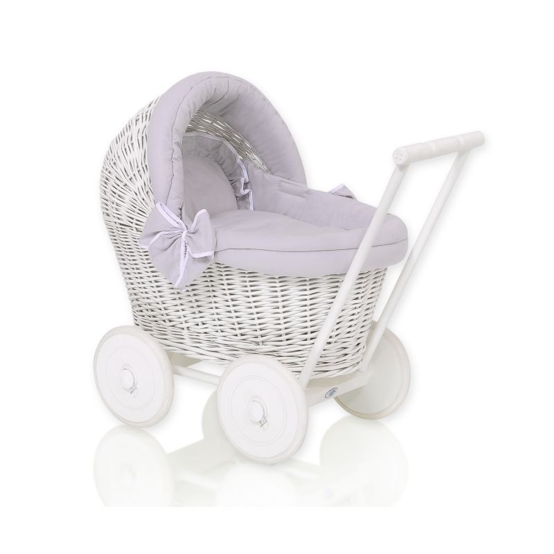 Carrito de Muñecas My Sweet Baby de Mimbre Blanco con Ropa de Cama