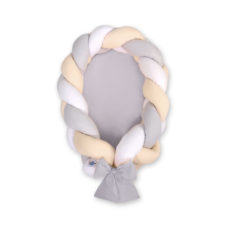 Nido trenzado 2 en 1 My Sweet Baby - Blanco, gris y beige