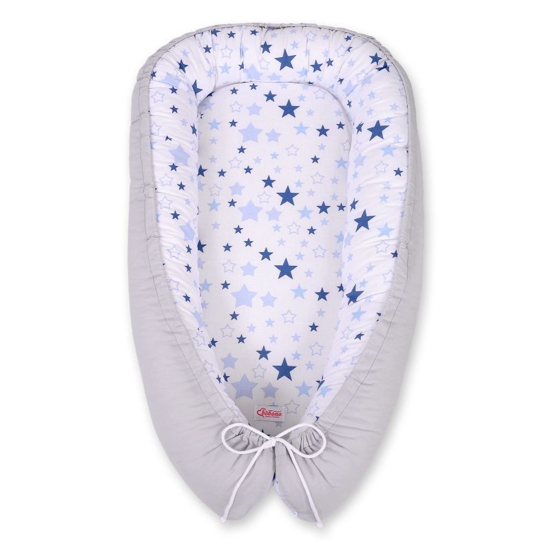 Baby Nest Double-sided Premium Cocoon For Infants Bobono- Blue Stars/gray