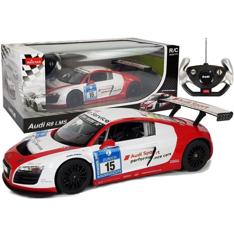 Coche teledirigido Audi R8 LMS Rastar 1:14 Blanco-Rojo