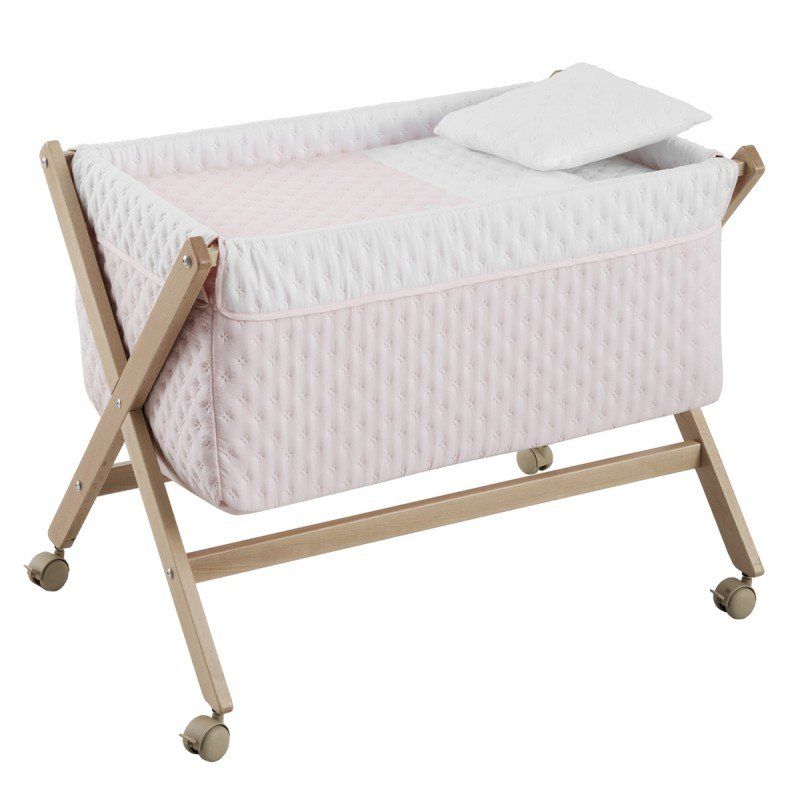 Minicuna Tijera Madera Soft Rosa/natural 55x87x74 Cm - Cambrass