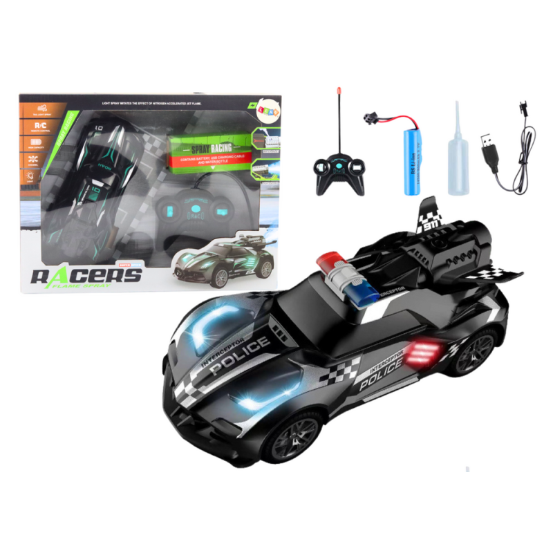 Coche Deportivo R/C Policía Negro con Control Remoto