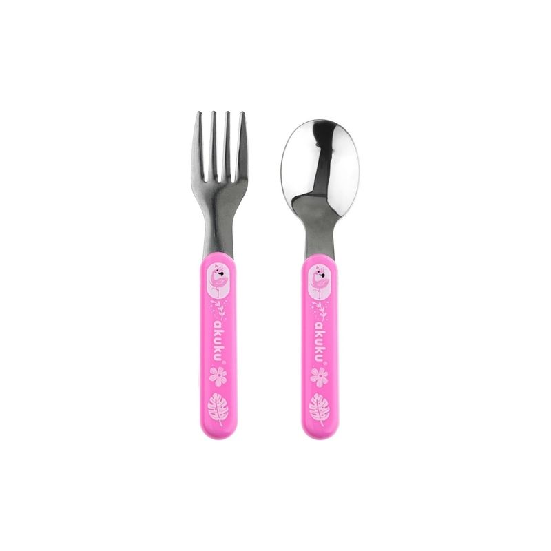Cuchara y Tenedor de Acero Inoxidable Rosa Akuku