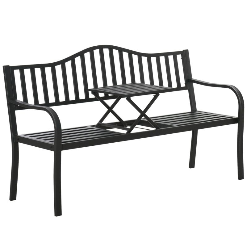 Banco de jardín de metal negro con mesa central extensible 150 cm