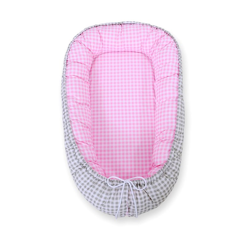 Baby Nest Double-sided Premium Cocoon For Infants Bobono- Grey Checkered/ Pink Checkered