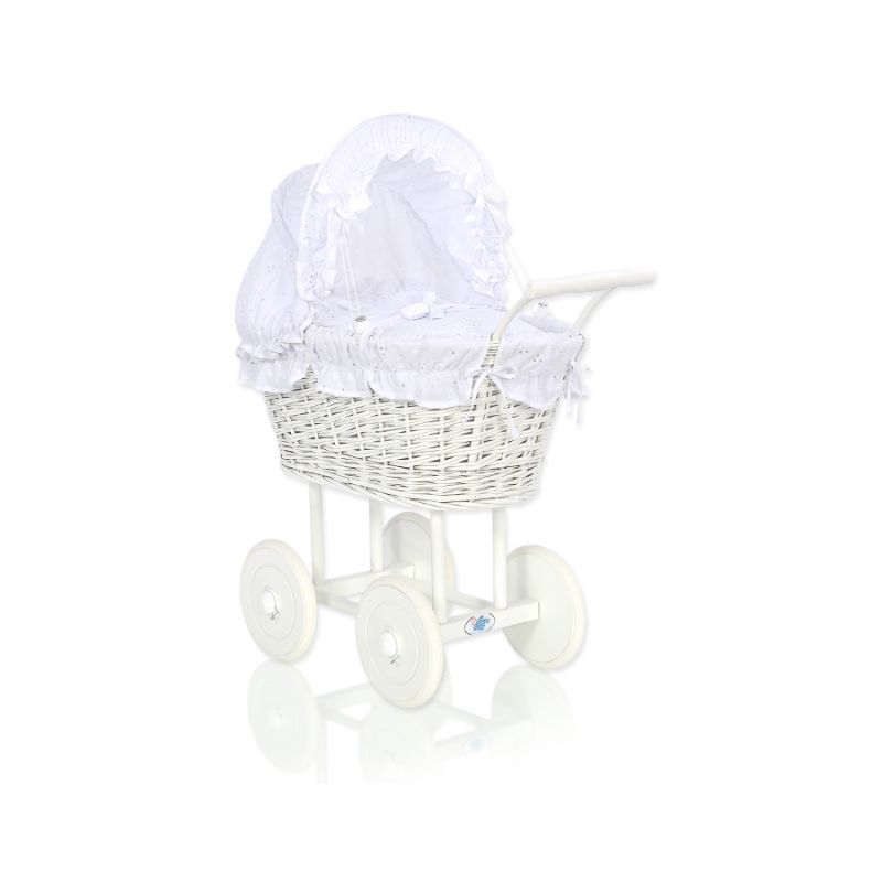 Carrito de Muñecas My Sweet Baby de Mimbre con Ropa Blanca
