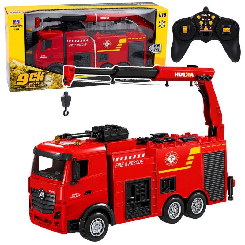 Camión de bomberos RC Huina 1362 con cañón de agua, vista frontal
