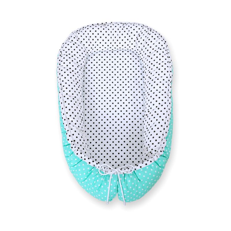 Baby Nest Double-sided Premium Cocoon For Infants Bobono - Black Dots White Dots On Mint