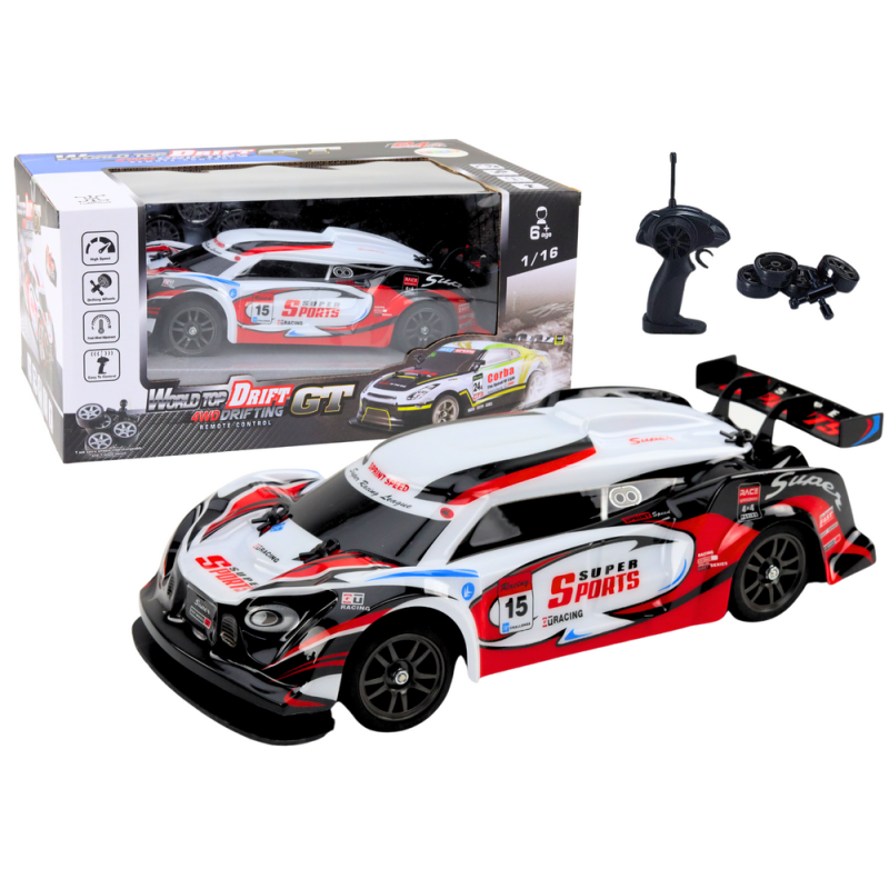 Coche de Carreras RC 1:16 con Ruedas Intercambiables Blanco y Rojo