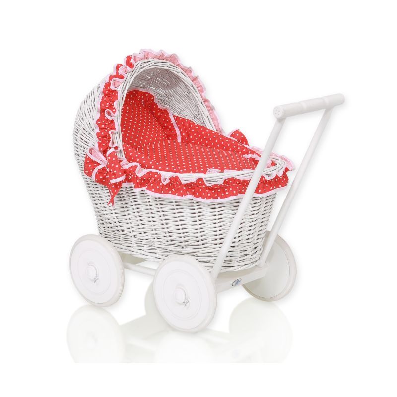 Carrito de Muñecas de Mimbre My Sweet Baby con Ropa Blanca y Roja