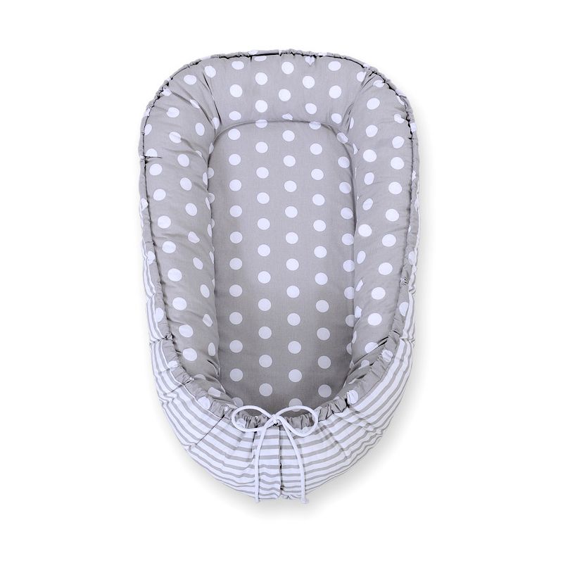 Baby Nest Double-sided Premium Cocoon For Infants Bobono- Dots On Grey/ Grey Strips