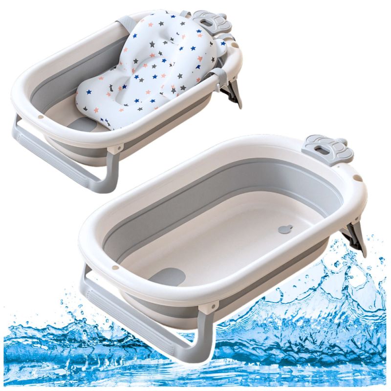 Bañera plegable con termómetro y colchón estrellas gris
