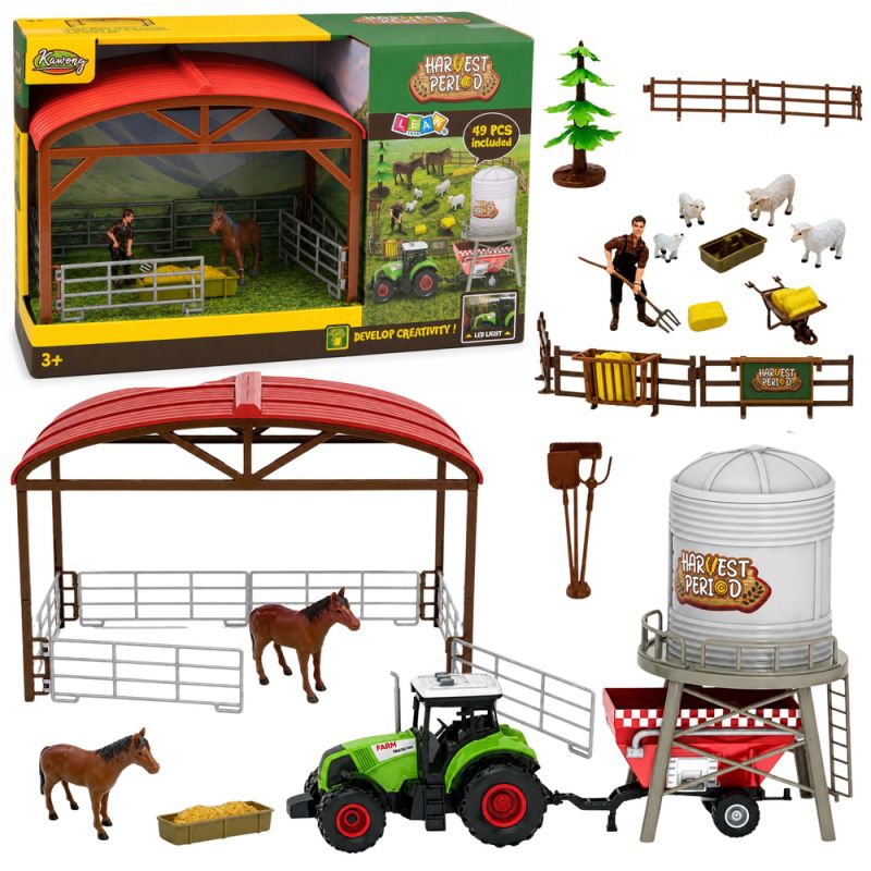 Set de Granja con Tractor, Establo y Animales, 49 Piezas