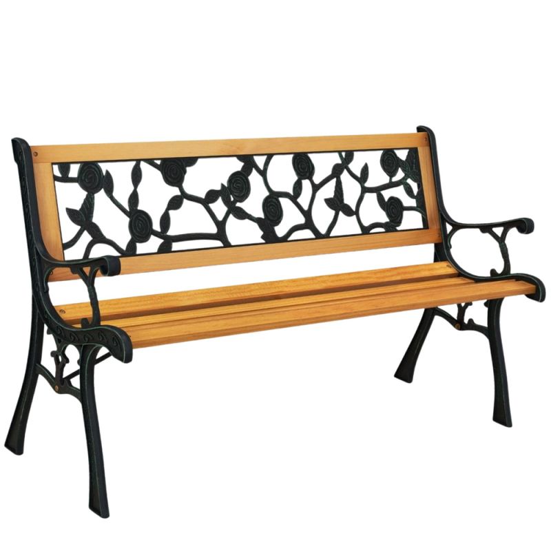 Banco de Jardín de Madera y Metal con Respaldo