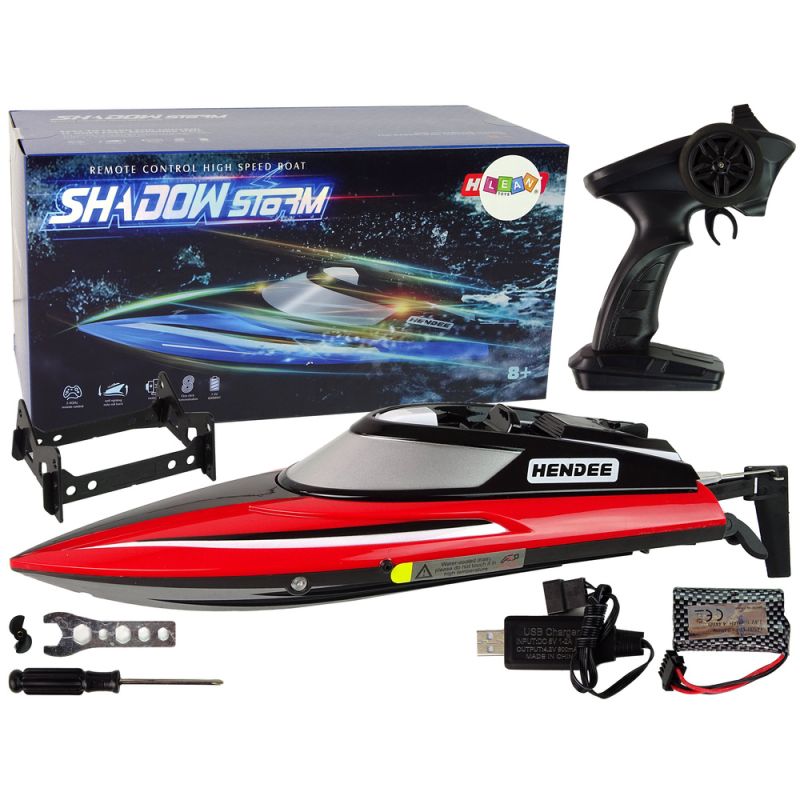 Lancha motorizada RC 2.4 GHz Lean Toys roja, vista superior