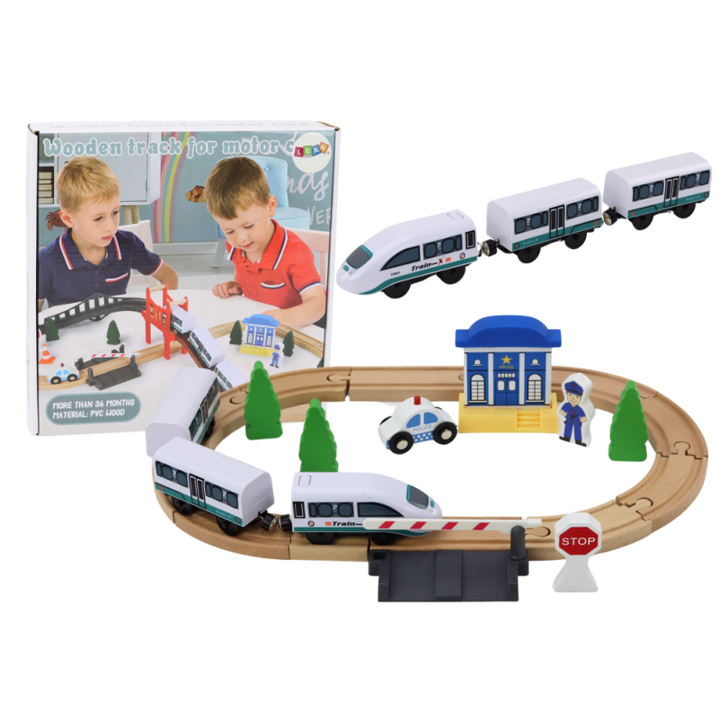 Juego de Vías de Tren de Madera con Accesorios y Puente