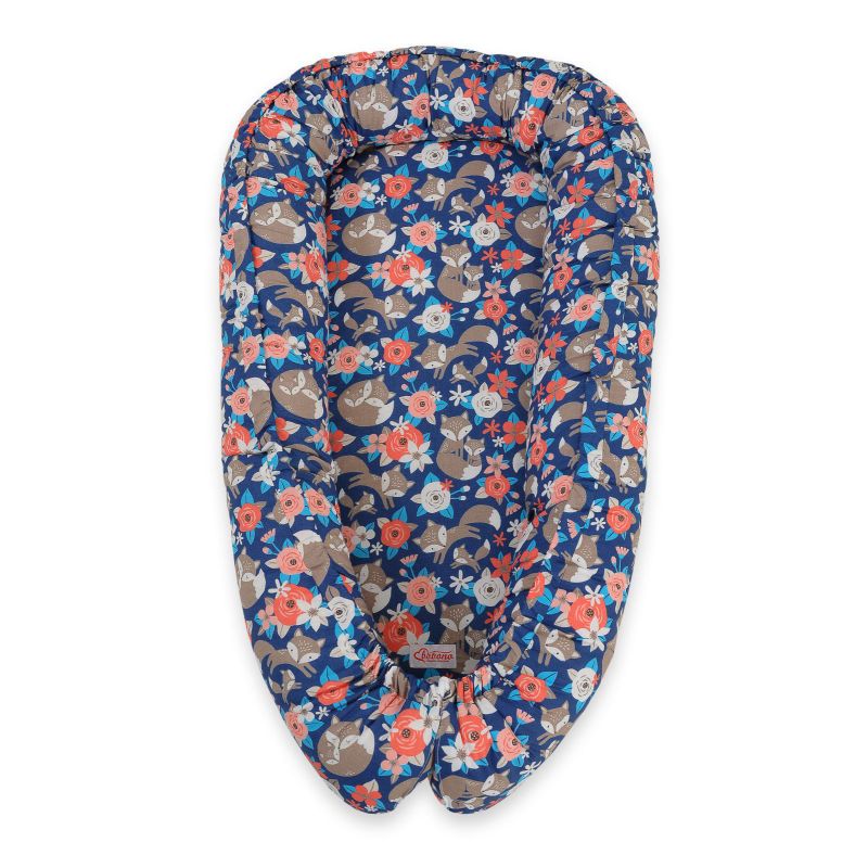 Baby Nest Double-sided Premium Cocoon For Infants Bobono- Fox Family On Blue