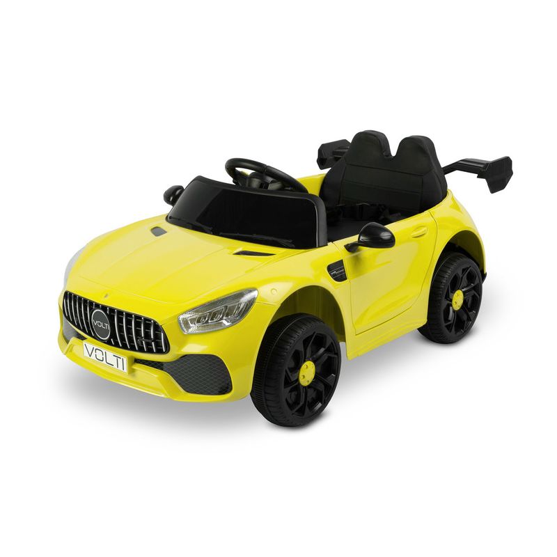 Coche eléctrico infantil Toyz Volti amarillo con puertas abatibles, vista frontal