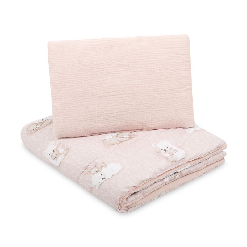 Juego de cama infantil osito y conejito con edredón y almohada 100x135 cm
