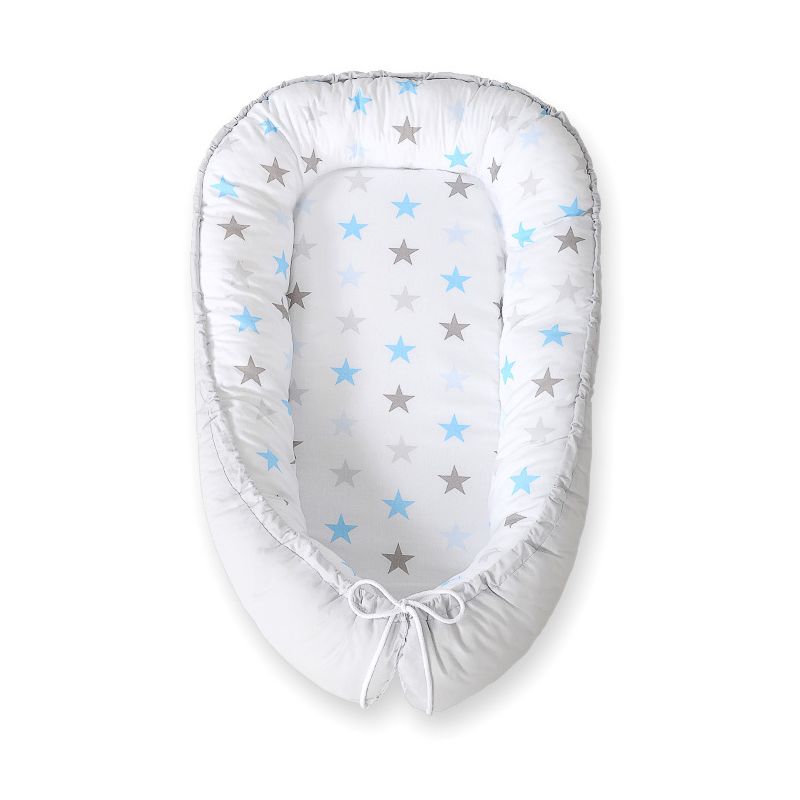 Baby Nest Double-sided Premium Cocoon For Infants Bobono- Stars Blue-grey/grey