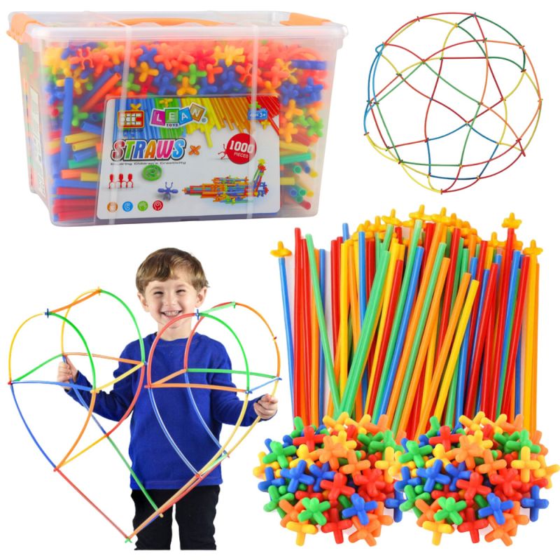 Set construcción Straws 3D 4D 1000 piezas multicolor LEAN Toys