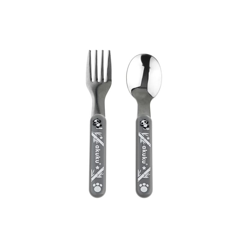 Cubiertos de acero inoxidable Akuku para bebés - Cuchara y tenedor