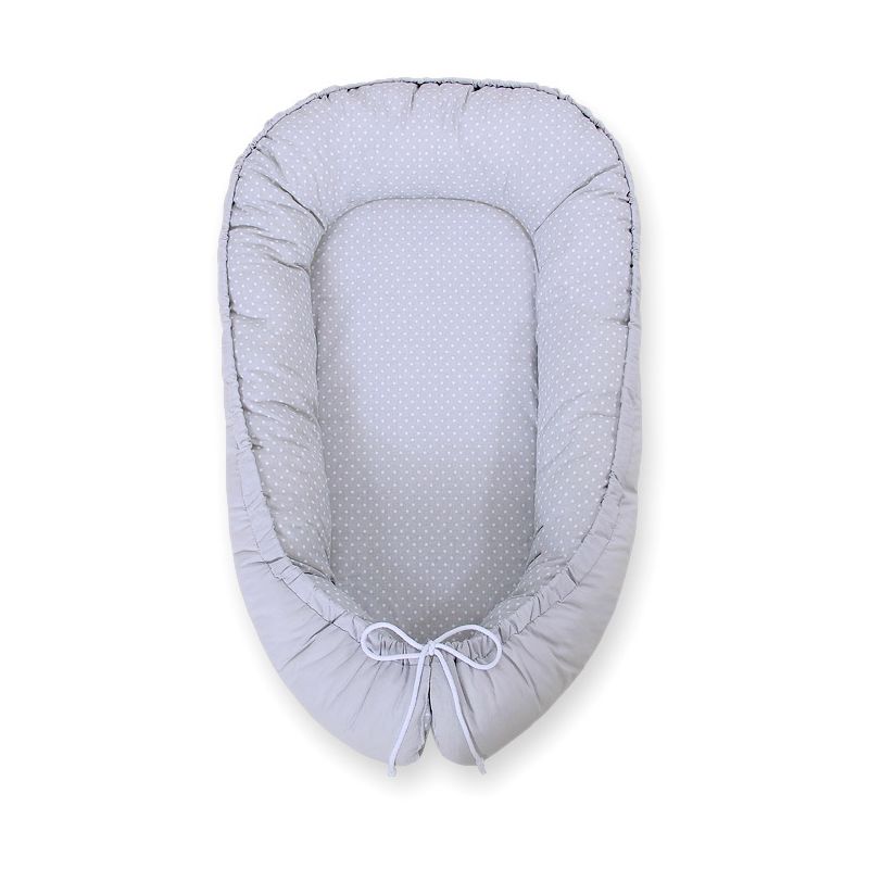 Baby Nest Double-sided Premium Cocoon For Infants Bobono- White Polka Dots On Grey/grey