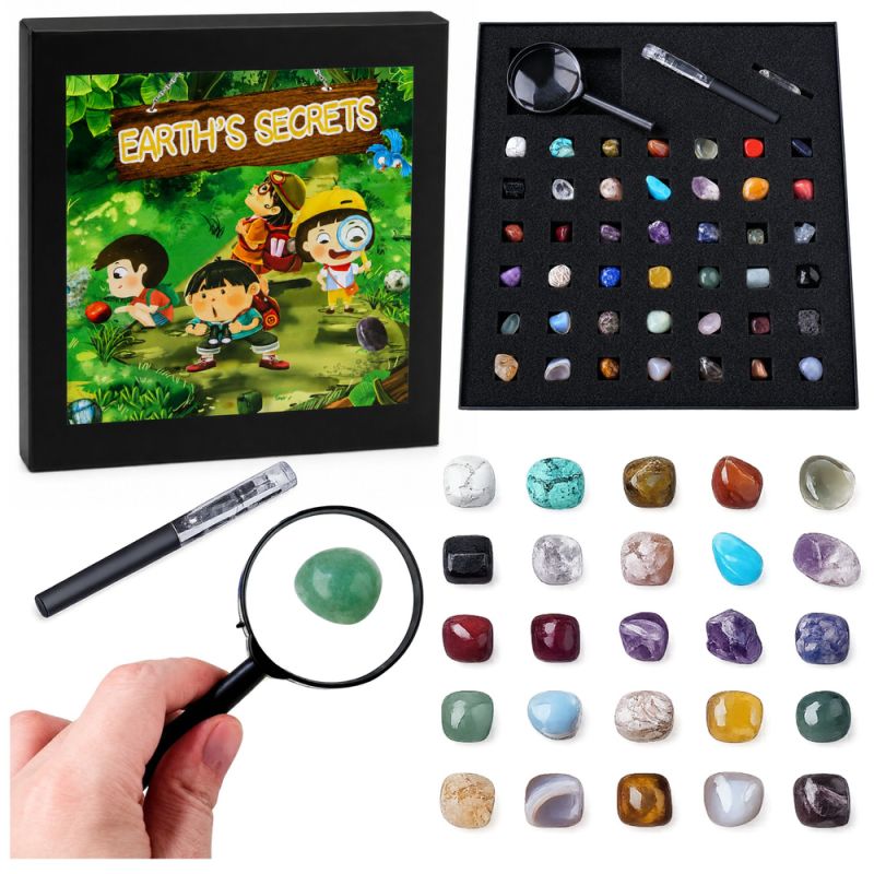 Set de piedras y cristales naturales con lupa, 43 piezas