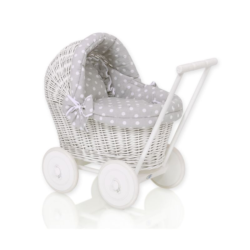 Carrito de muñecas de mimbre My Sweet Baby con ropa de cama