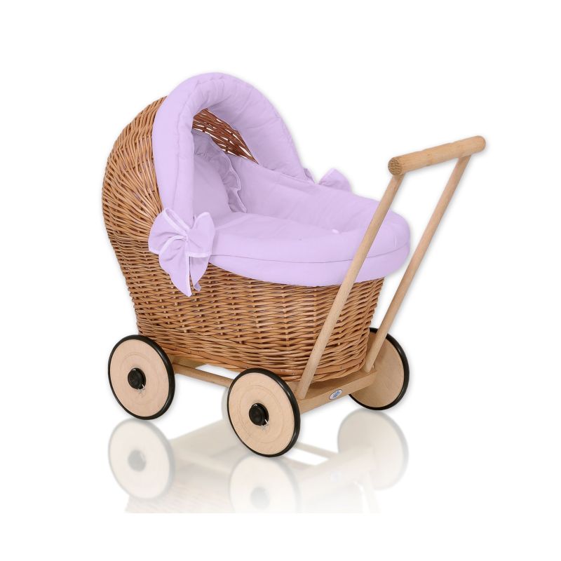 Carrito de Muñecas de Mimbre My Sweet Baby con Ropa Lila