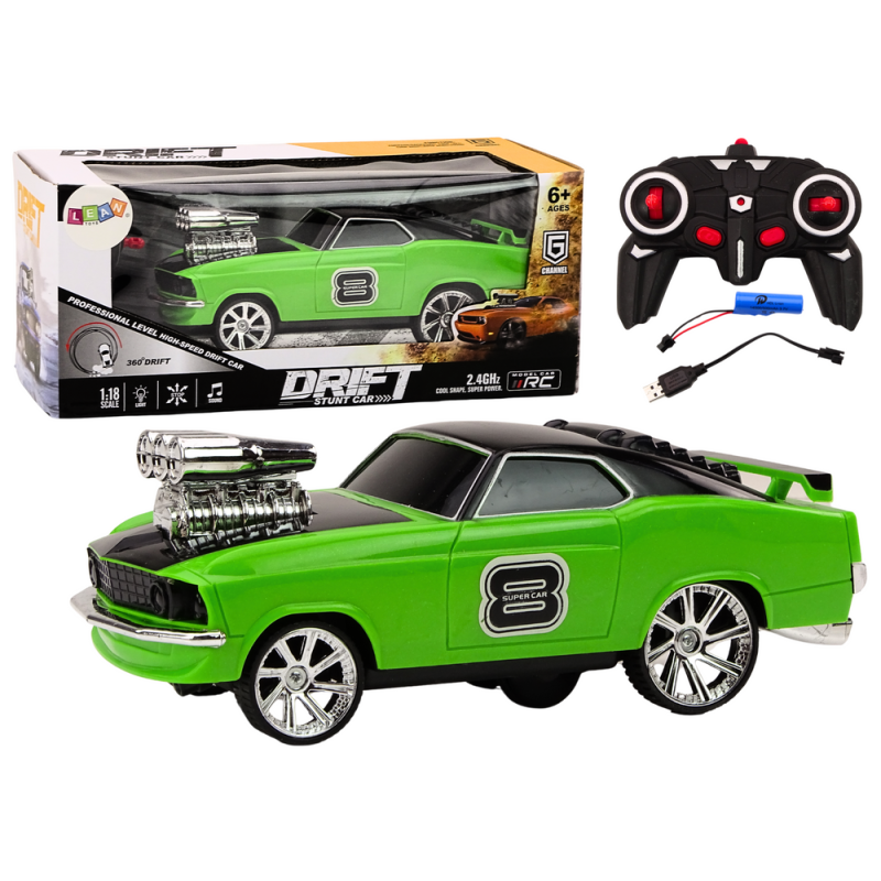 Coche de Control Remoto 1:18 Drift 360 Verde con Sonidos