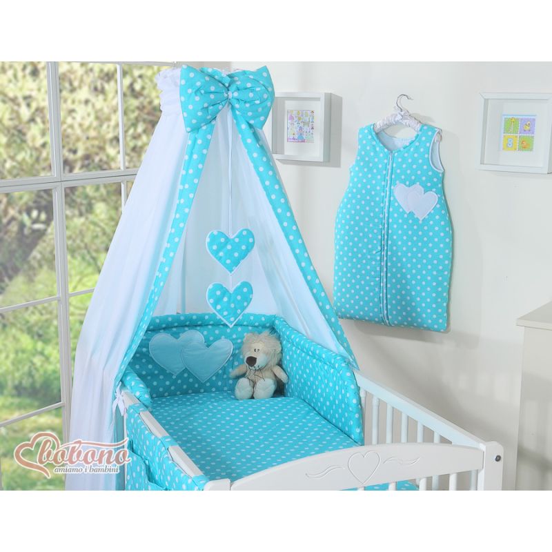 Dosel de Cuna My Sweet Baby - Corazones Blancos sobre Turquesa